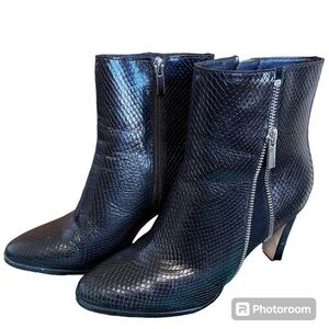 Paige Cami Snake Textured Black Leather Booties Sz-7.5